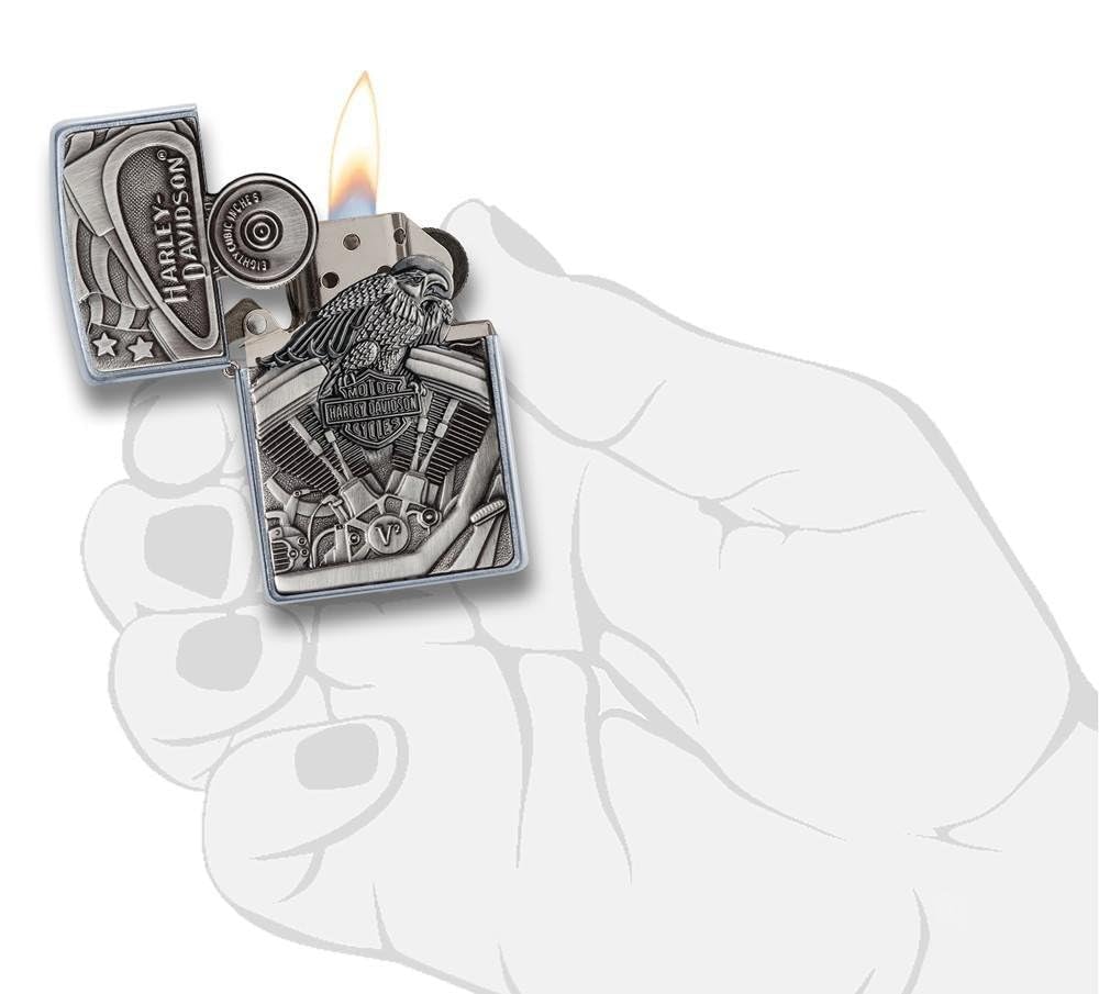 Personalized Zippo Harleey-Daviddson Windproof Oil Lighter Engraving - Christmas, Halloween & Valentines Day Gift (Silver Eng)