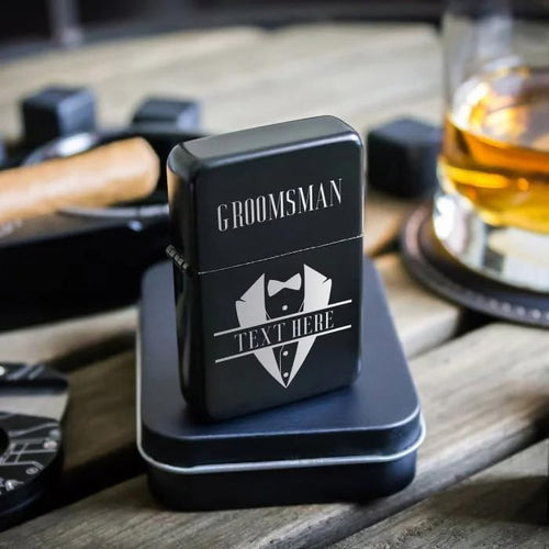 Custom Lighter, Personalized Monogram Lighters, Engraved Black Lighter with Case, Customized Lighters, Groomsmen Gifts, Gift for Men, Windproof Pocket Lighter