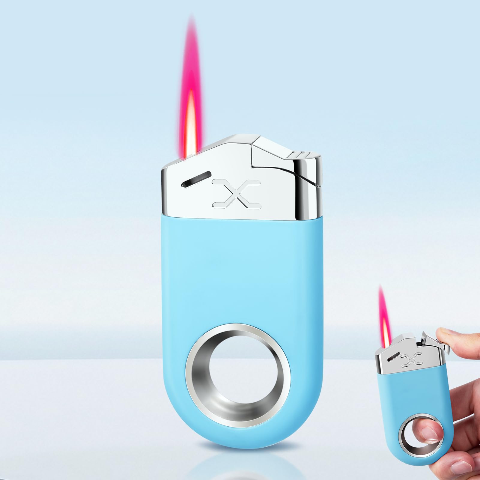 Cool Butane Torch Lighter, Funny Keychain Lighters for Candle BBQ, Refillable&Adjustable EDC Pocket Lighter with Windproof Jet Flame, Unique Gifts for Men Women (Black)