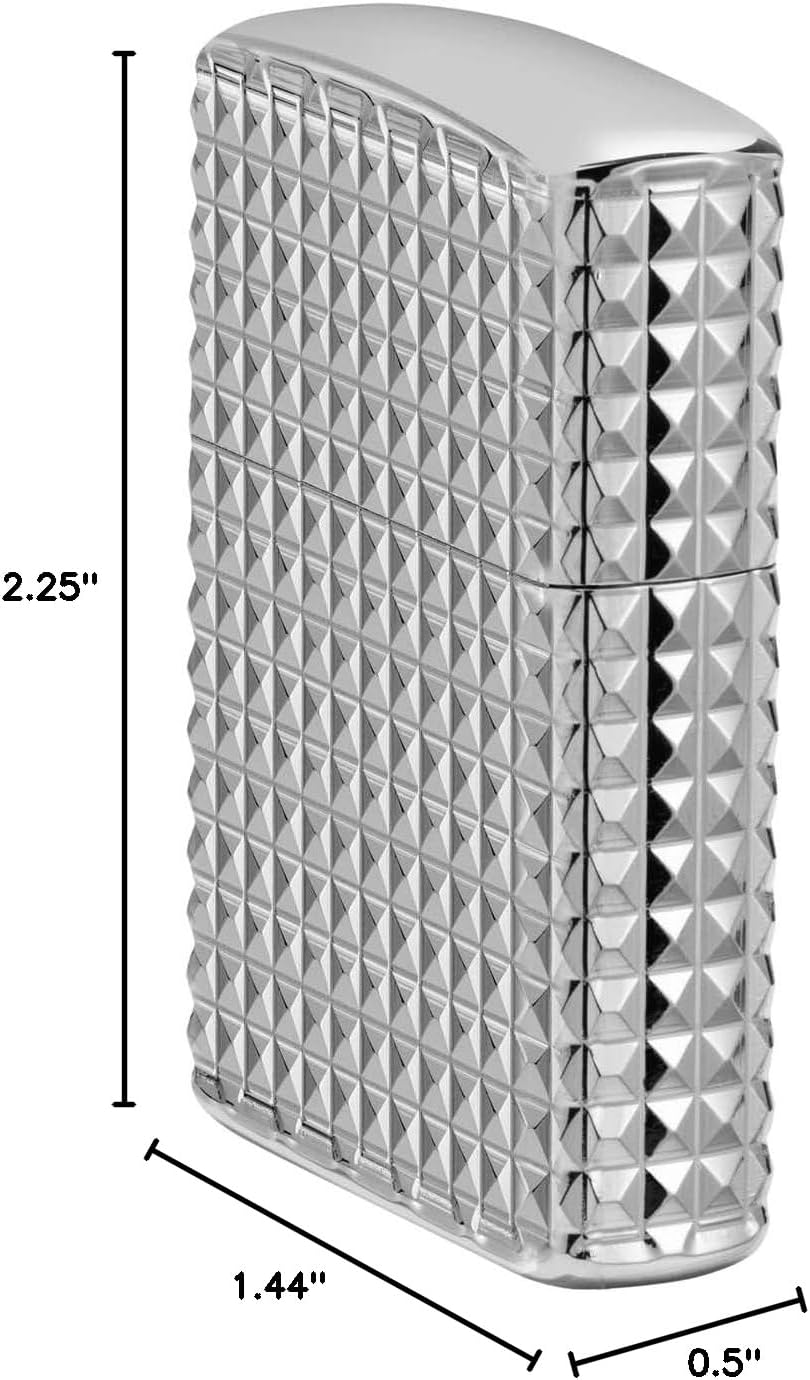 Zippo Lighter: Armor MultiCut Geometric Diamond Design - High Polish Chrome 48880