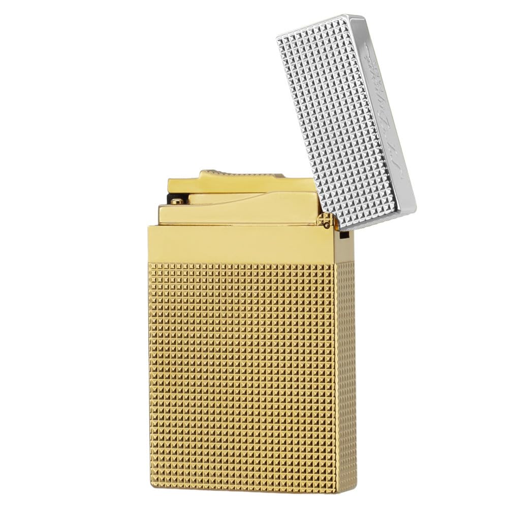 Classic Diamond Head Lighter, Ligne 2 Lighters, Adjustable Soft Flame, Ping Sound, Gift for Men Dad Boyfriend (Gold Single Flame)