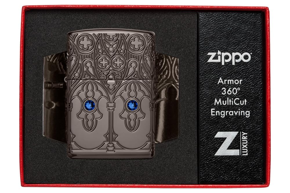 Zippo Gothic Window Design Armor® Black Ice® Pocket Lighter