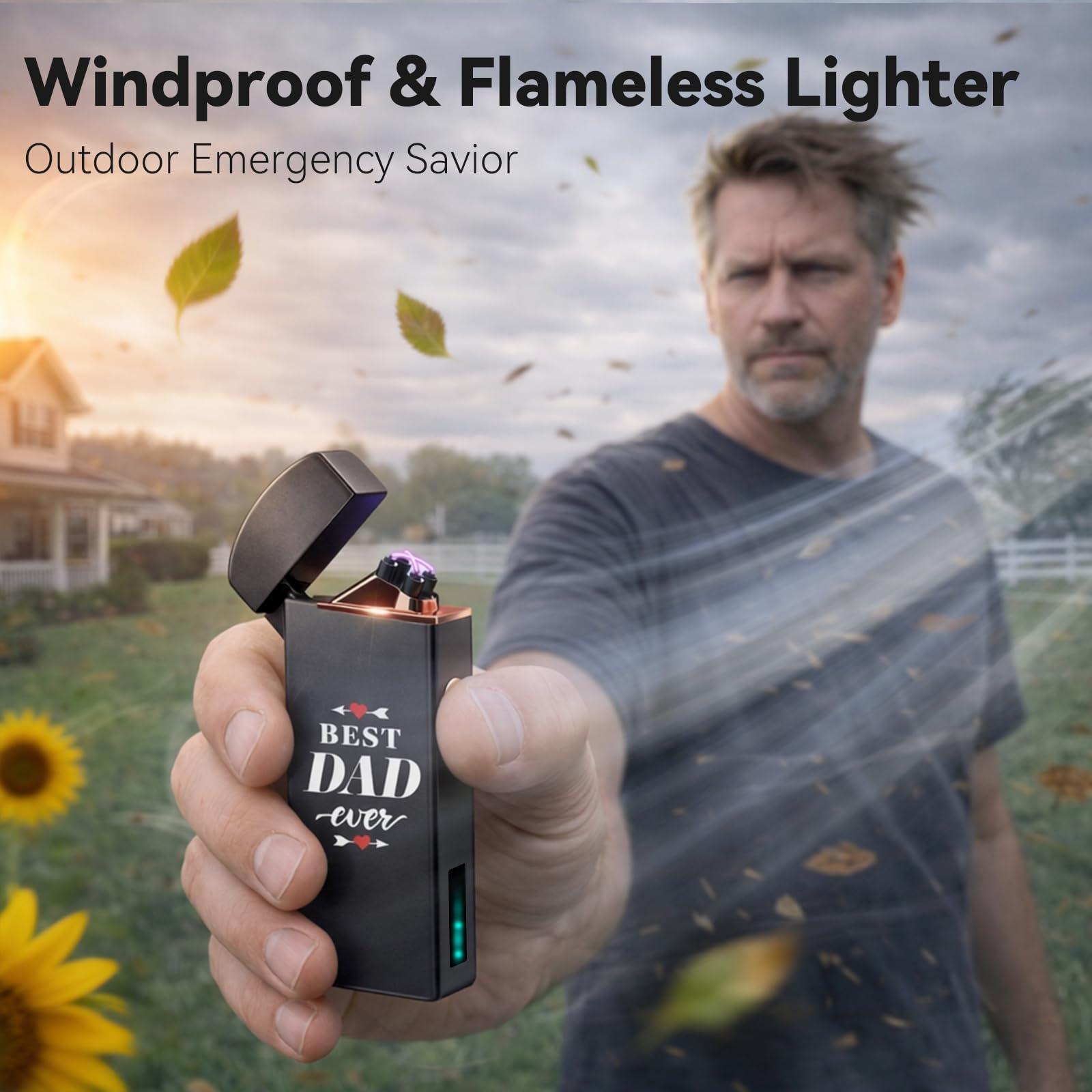 Coquimbo Fathers Day Dad Gifts for Men Him Husband from Daughter Son Wife, Electric Lighter USB Rechargeable Windproof Flameless Dual Arc Plasma Lighters for Candle Incense Camping (Black)