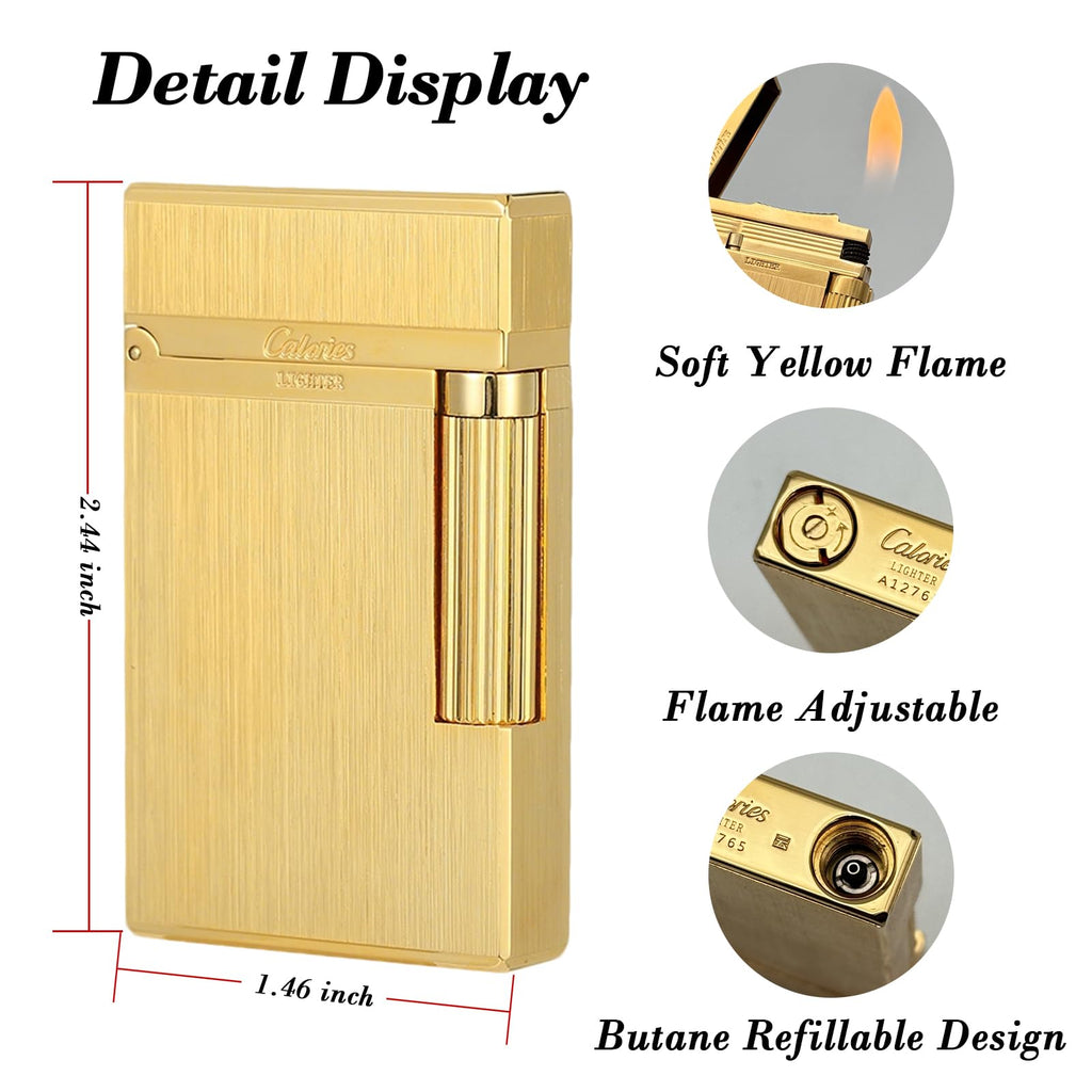 Premium Brass Lighter, Adjustable Soft Flame, Classic Ping Sound, Elegant Gift for Men, Father, Husband, Boyfriend (Gold)