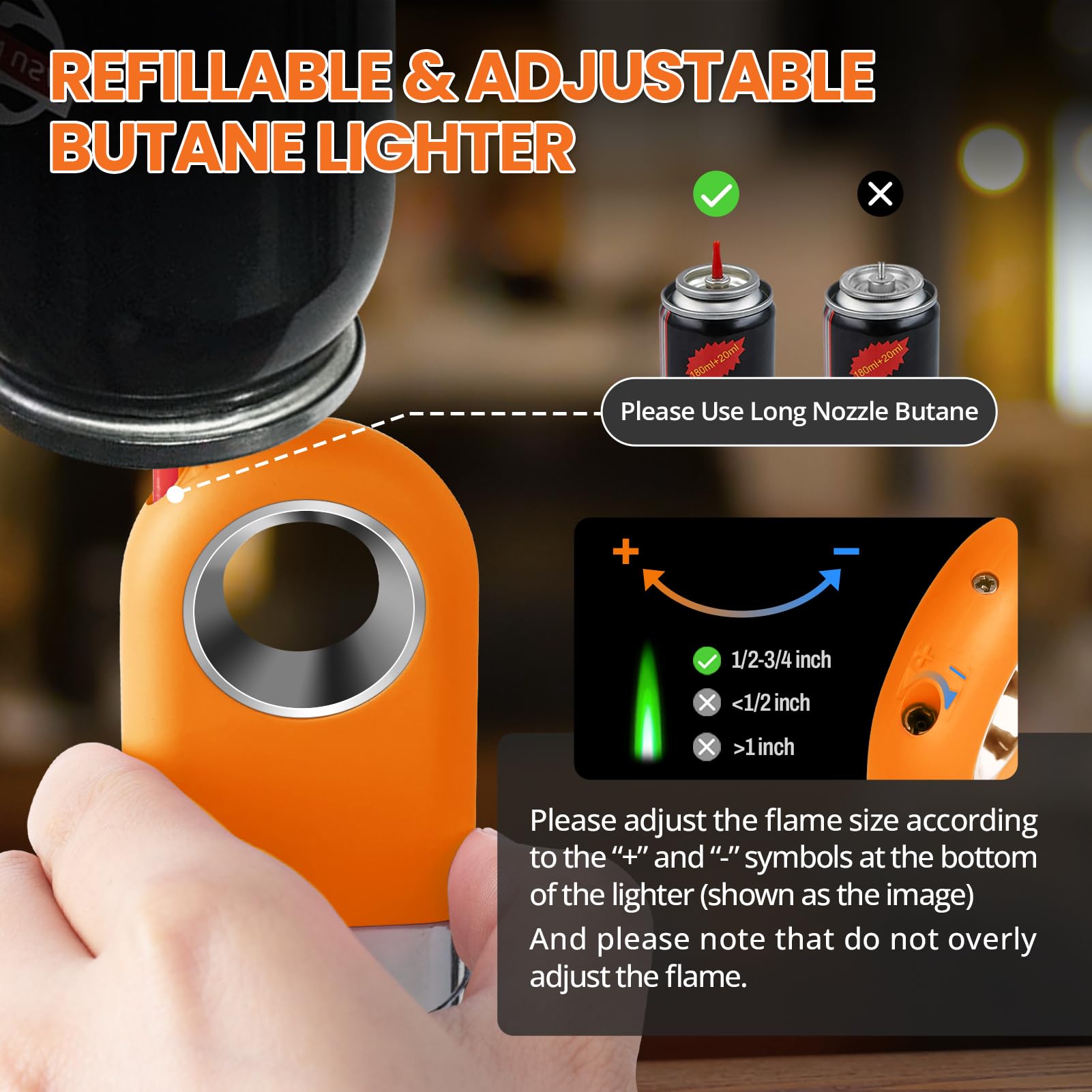 Cool Butane Torch Lighter, Funny Keychain Lighters for Candle BBQ, Refillable&Adjustable EDC Pocket Lighter with Windproof Jet Flame, Unique Gifts for Men Women (Black)