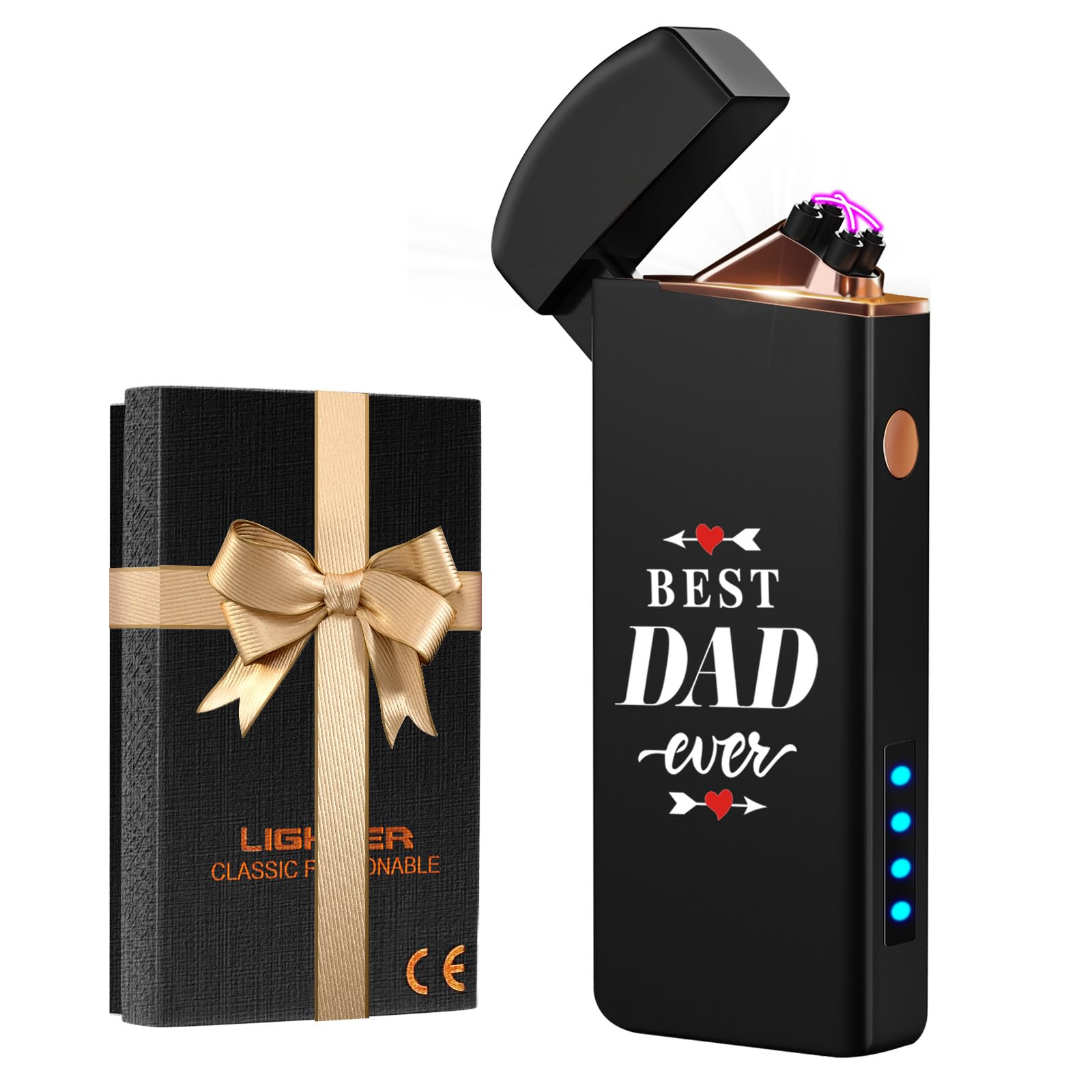 Coquimbo Fathers Day Dad Gifts for Men Him Husband from Daughter Son Wife, Electric Lighter USB Rechargeable Windproof Flameless Dual Arc Plasma Lighters for Candle Incense Camping (Black)
