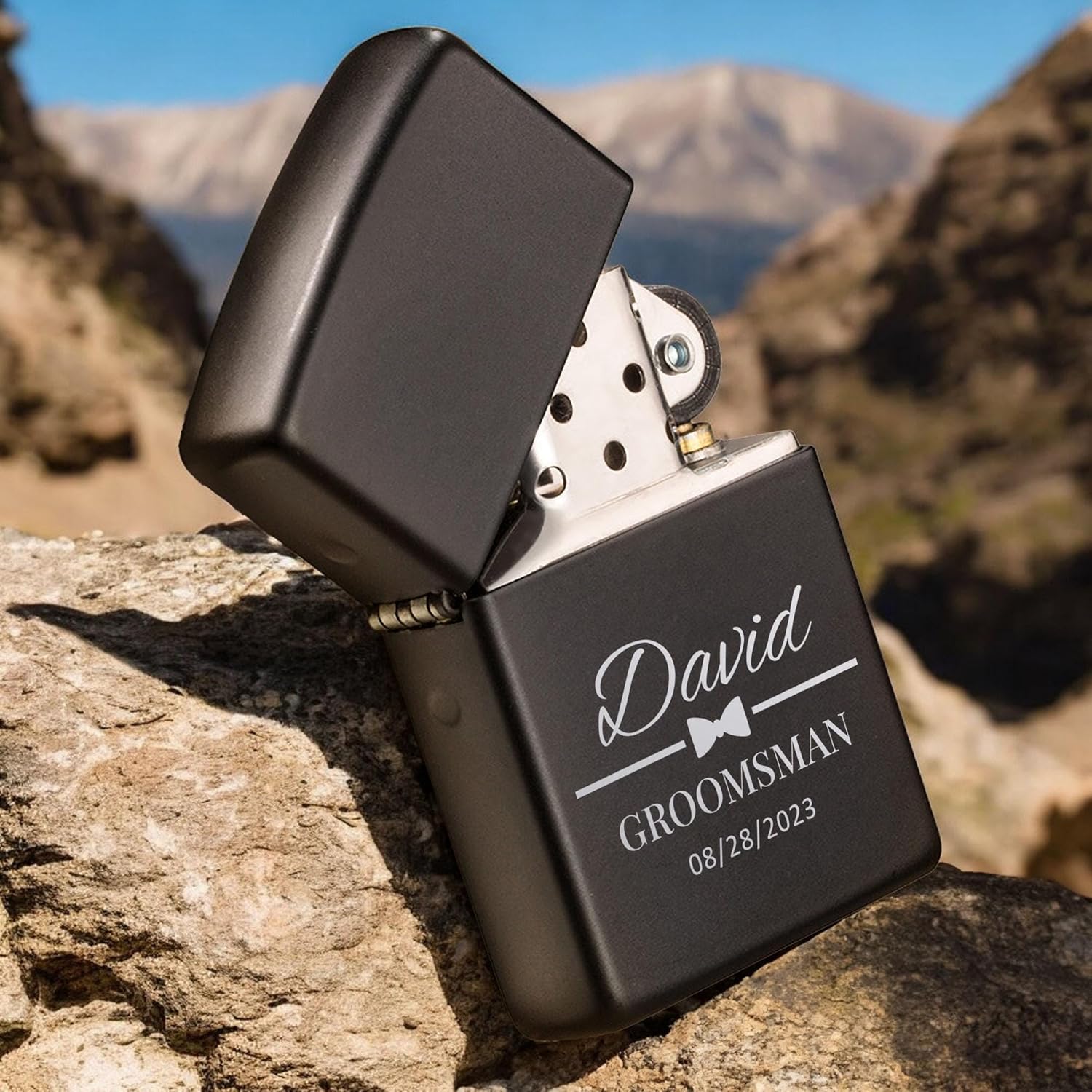 Custom Lighter, Personalized Monogram Lighters, Engraved Black Lighter with Case, Customized Lighters, Groomsmen Gifts, Gift for Men, Windproof Pocket Lighter