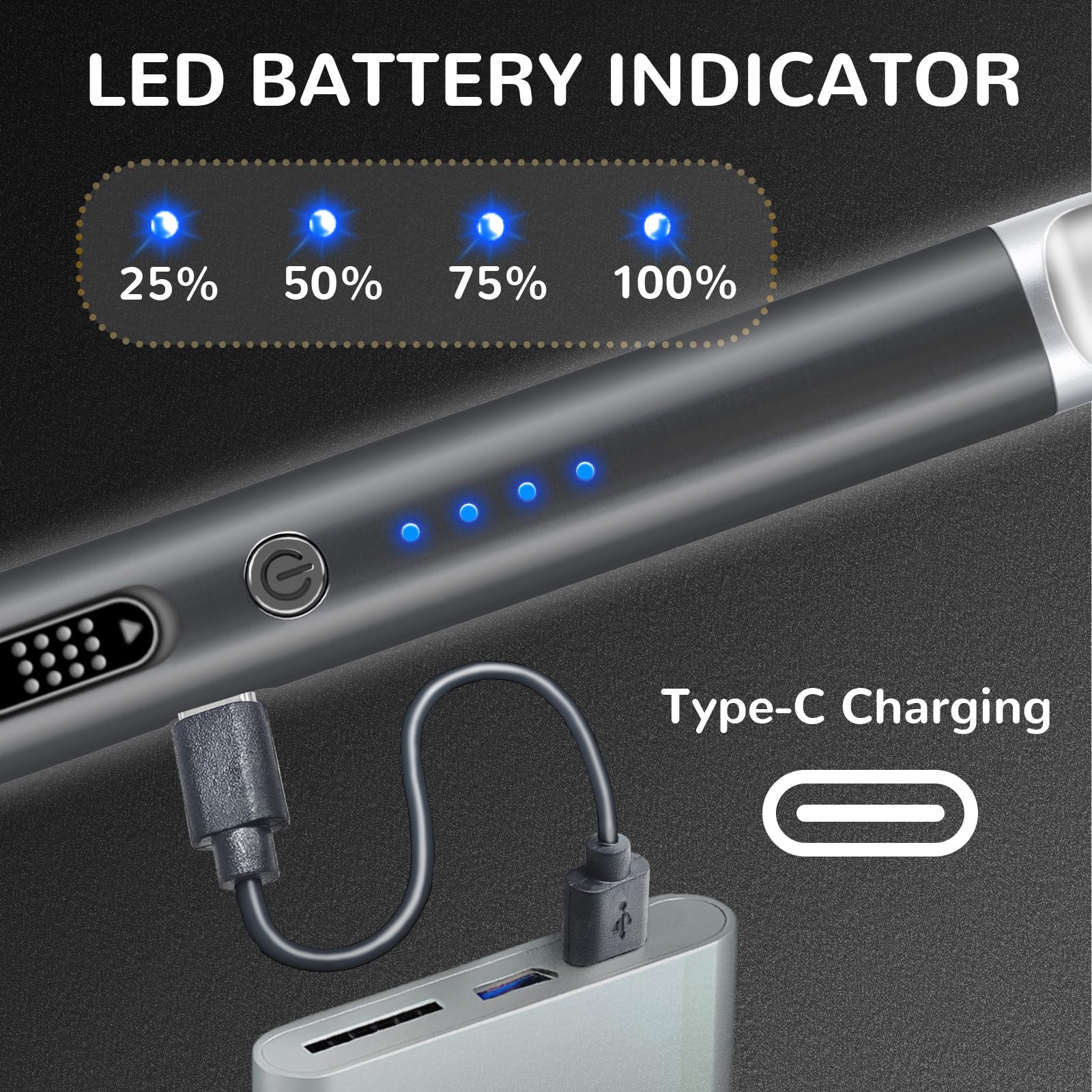 2 Pack Electric Candle Lighter USB Rechargeable Lighters Windproof Plasma Arc Lighters Flameless Type C Long Lighter with Safety Switch for Candle BBQ Camping Birthday Fireworks