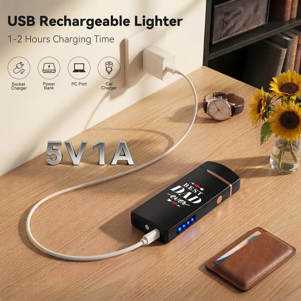 Coquimbo Fathers Day Dad Gifts for Men Him Husband from Daughter Son Wife, Electric Lighter USB Rechargeable Windproof Flameless Dual Arc Plasma Lighters for Candle Incense Camping (Black)